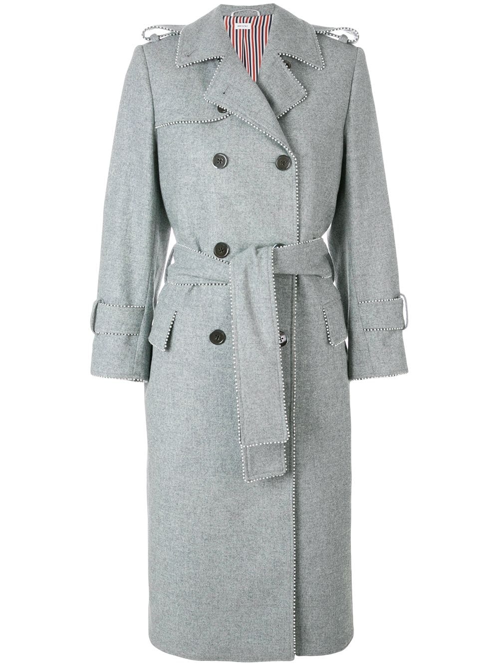 Pearl Trim Flannel Trench Coat - 1