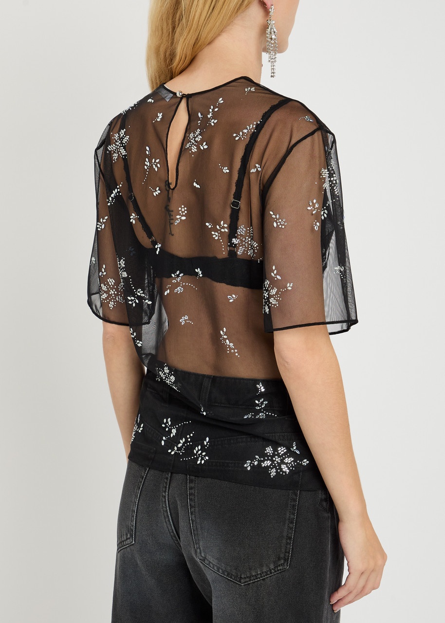 Rabanne Crystal-embellished Mesh T-shirt - 3