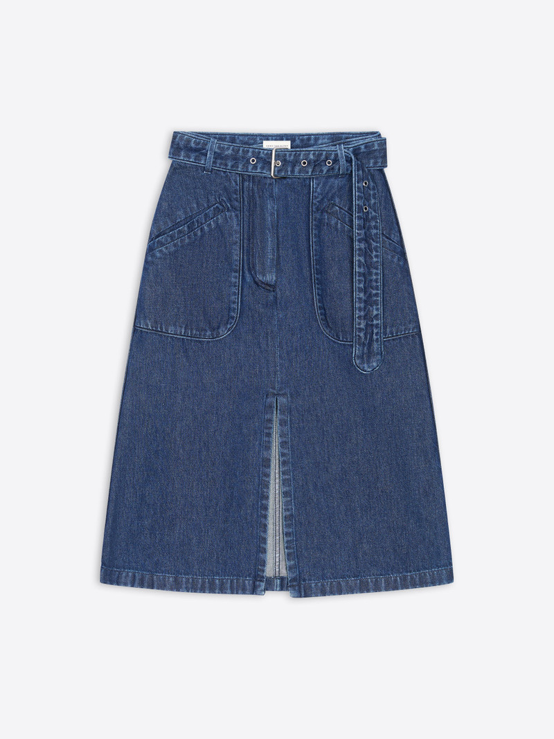BELTED DENIM SKIRT - 1