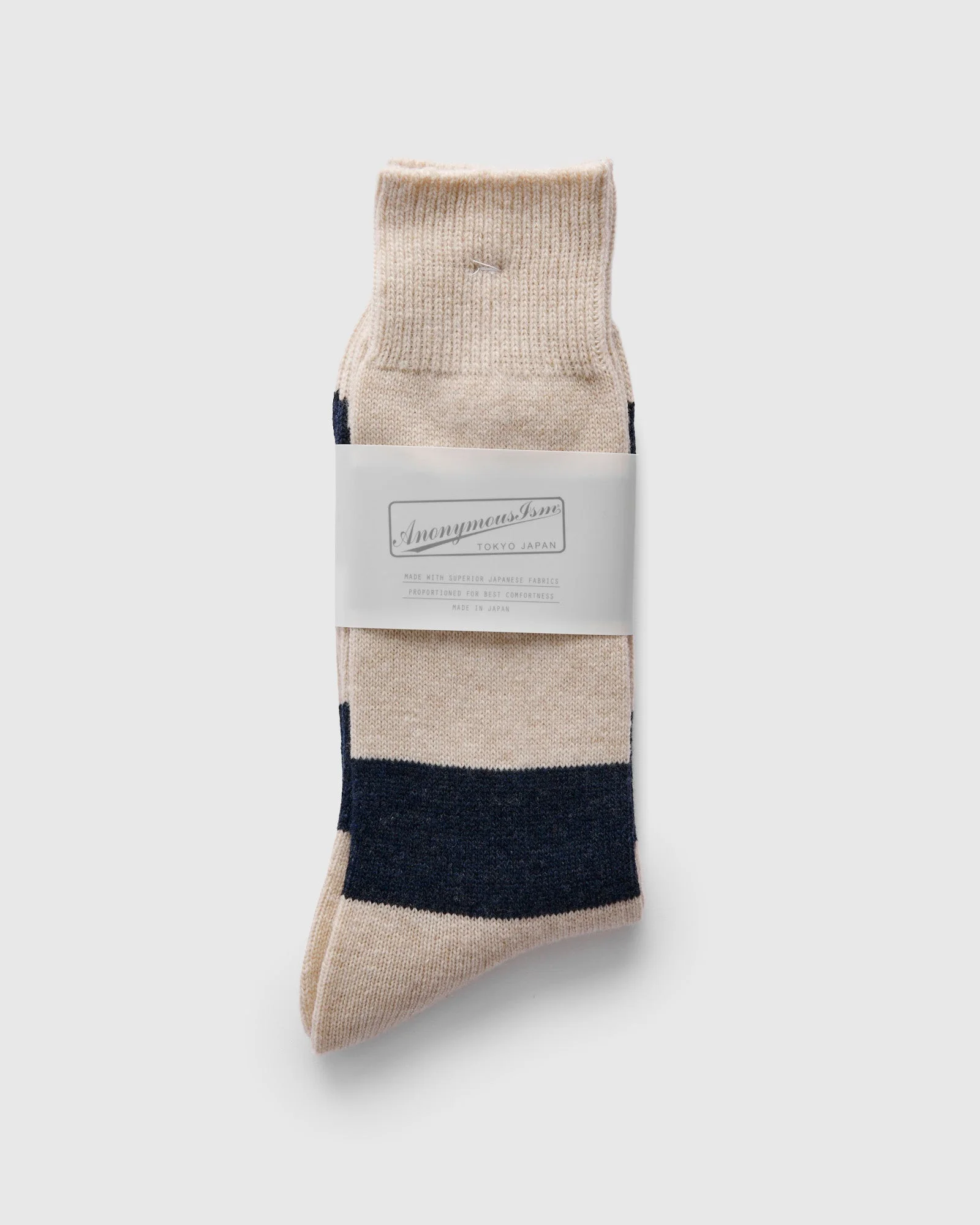 Wool Cashmere Stripe Sock in Navy - 1