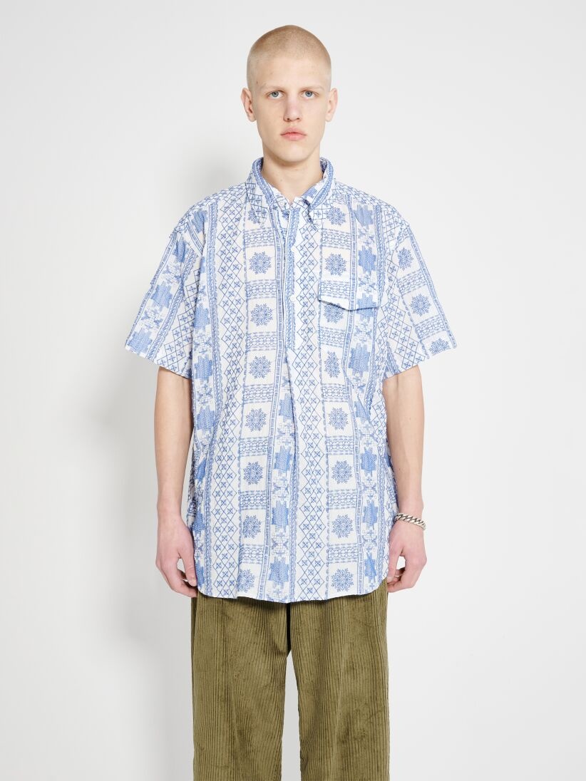 ENGINEERED GARMENTS POPOVER BD SHIRT BLUE / WHITE CP EMBROIDERY - 1