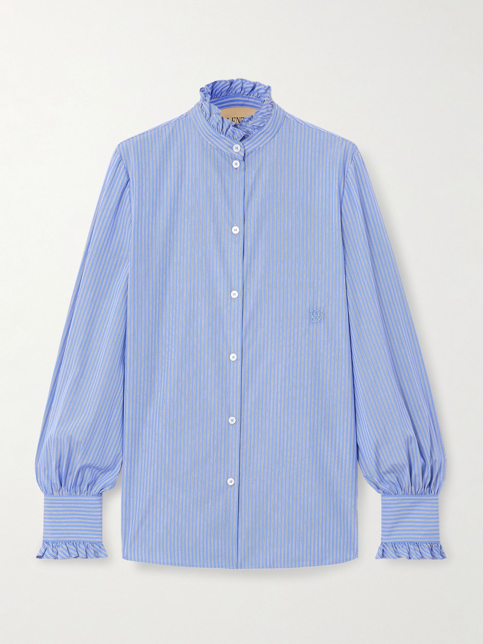 Ruffled striped cotton-poplin shirt Light blue - 1