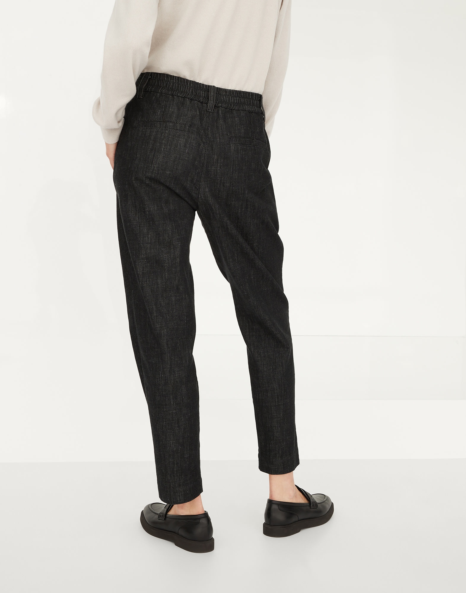 Dark polished denim baggy trousers with shiny loop details - 2