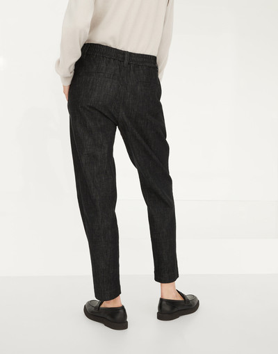 Brunello Cucinelli Dark polished denim baggy trousers with shiny loop details outlook