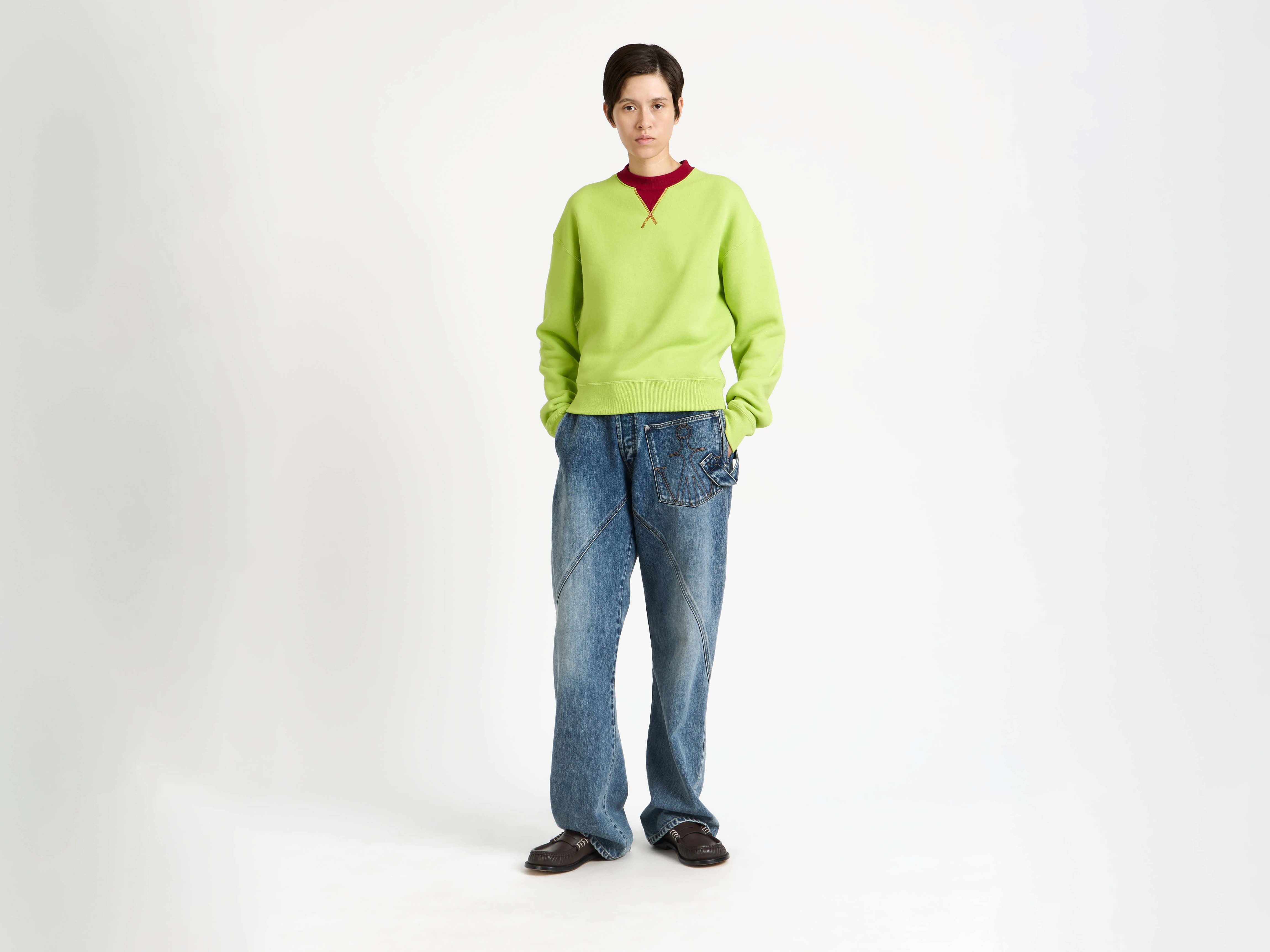 CONTRAST COLLAR SWEATSHIRT IN LIME & RED - 2