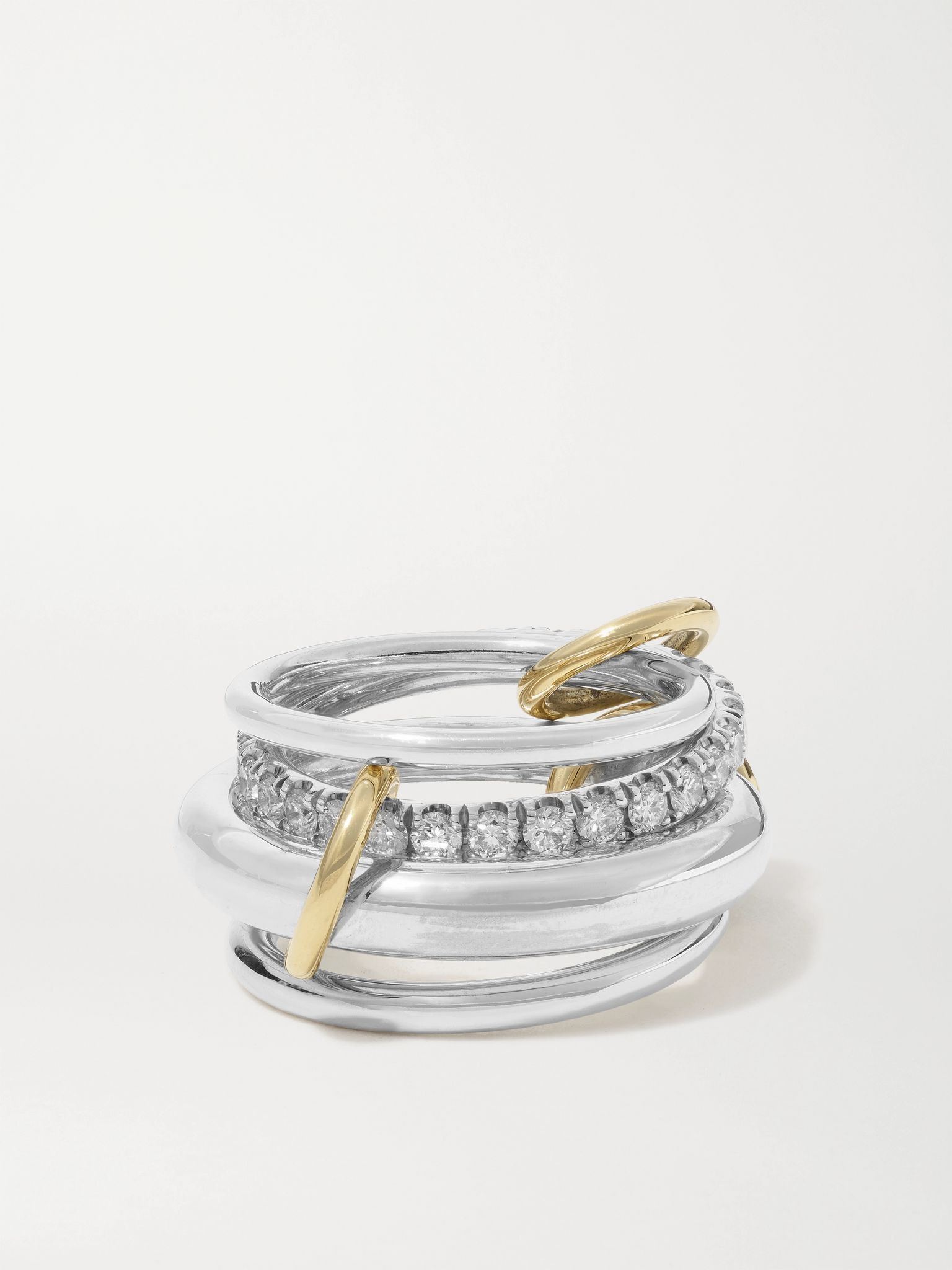 Luna set of four sterling silver and 18-karat gold diamond rings Silver - 3