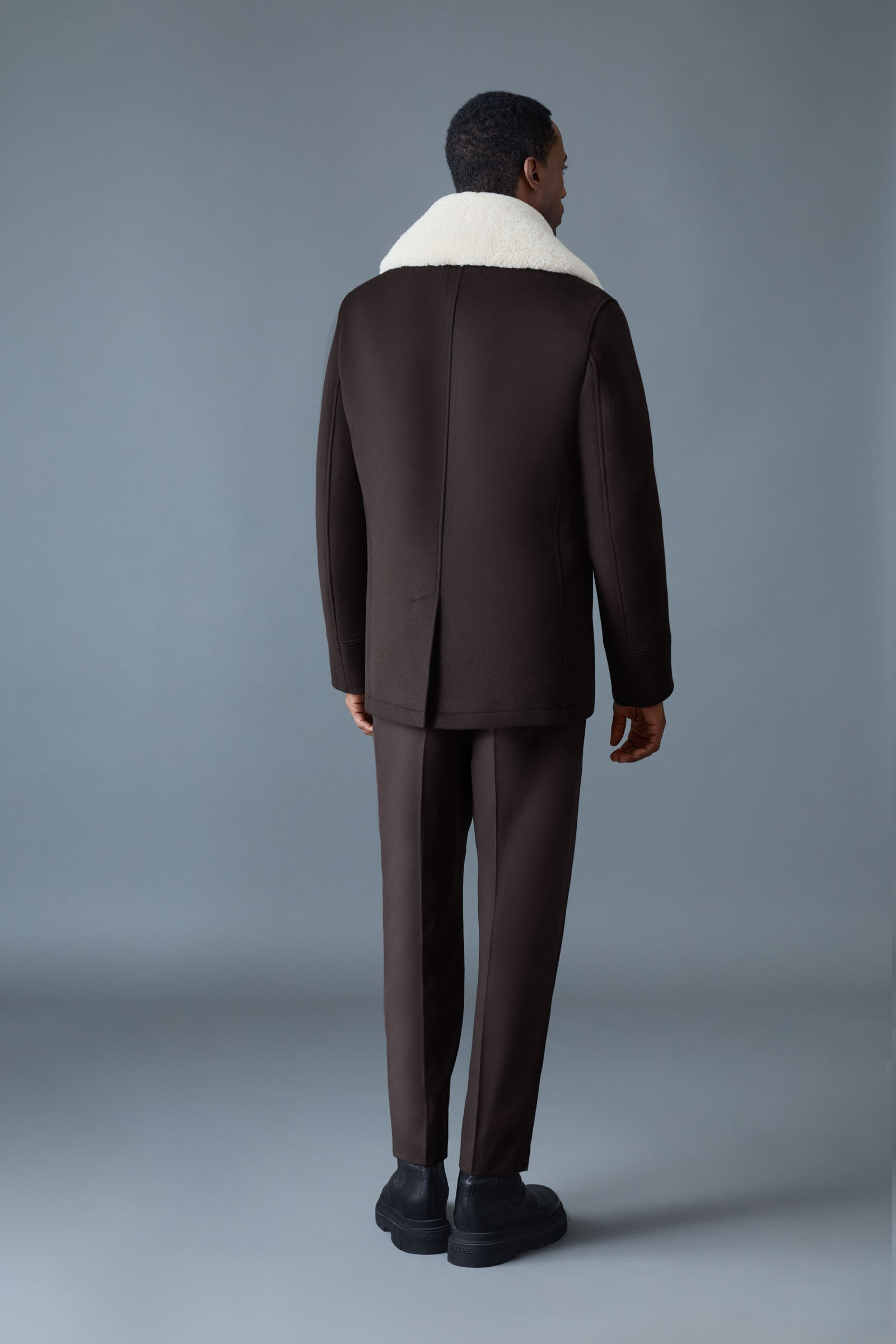 COLE wool double-breasted jacket with shearling collar - 4