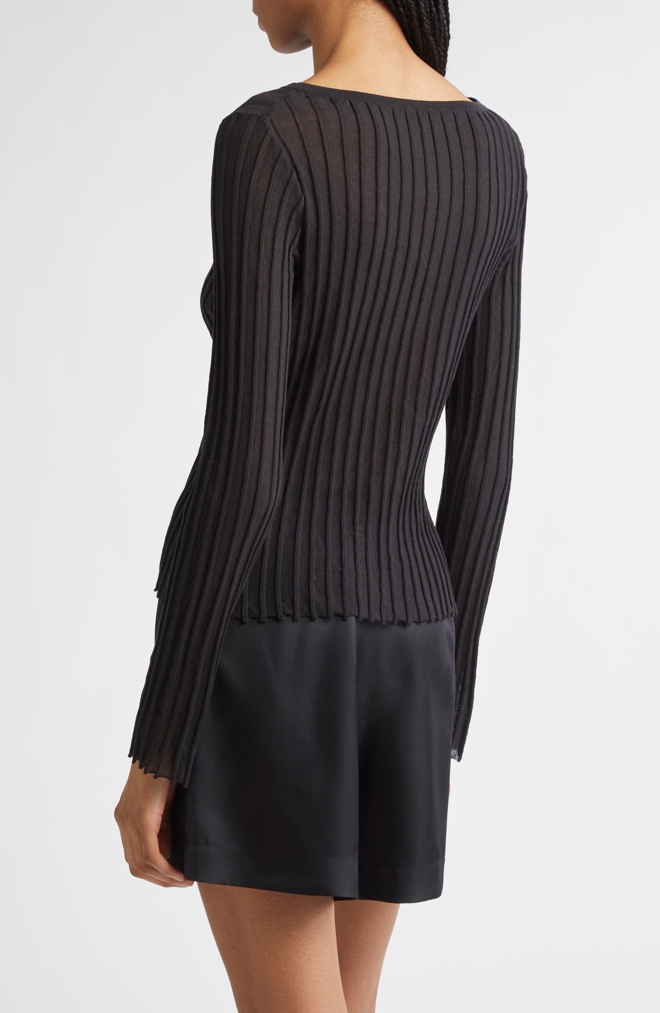 LOULOU DE SAISON Mabille Rib Long Sleeve Top in Black at Nordstrom - 3