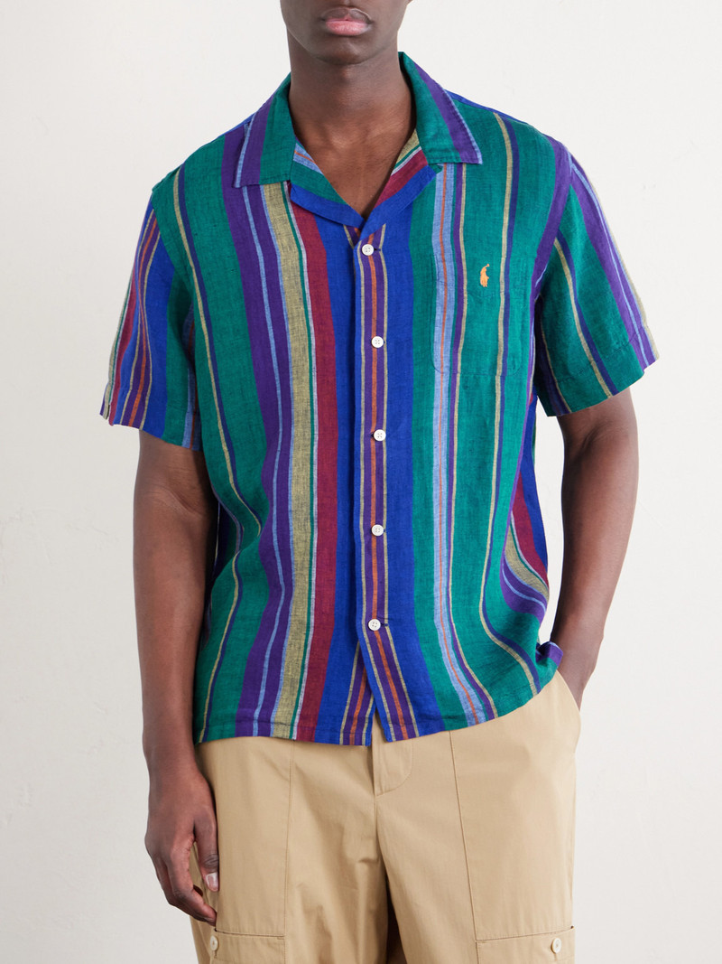 Camp-Collar Striped Linen Shirt 3