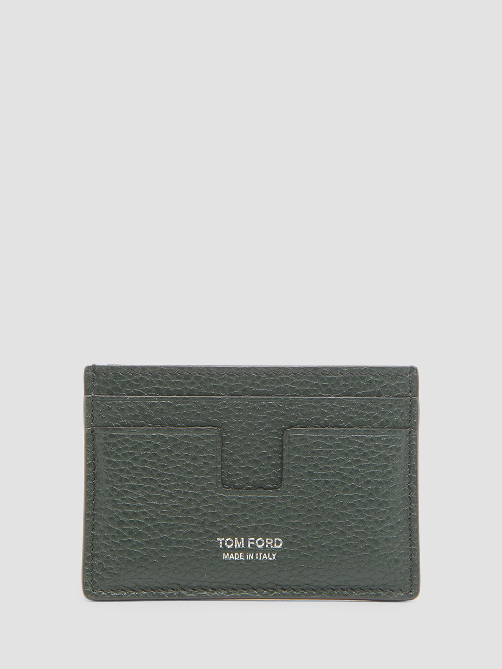 Men's Men's T-Line Grain Leather Card Holder - Dark Pine - 1