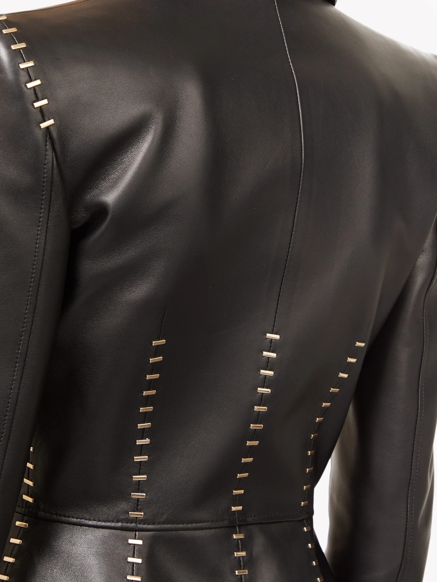 Staple-stitched leather jacket - 3