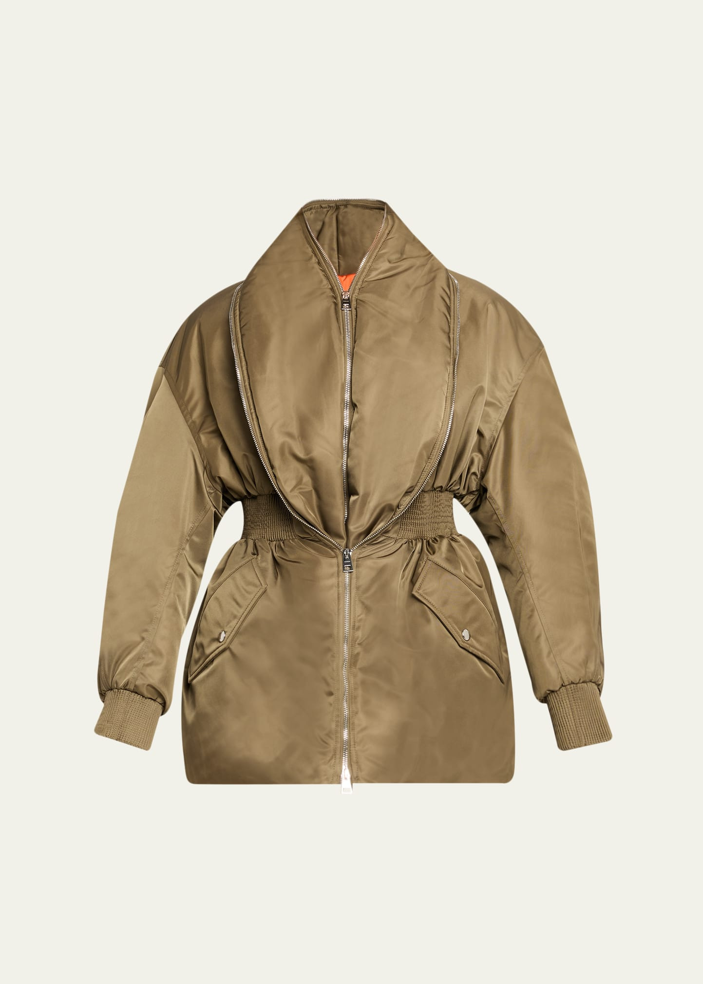 Dual-Zipper Shawl Collar Bomber Jacket - 1