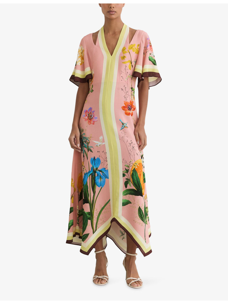 REISS Flossy Floral-Print Cut-Out Woven Midi Dress outlook