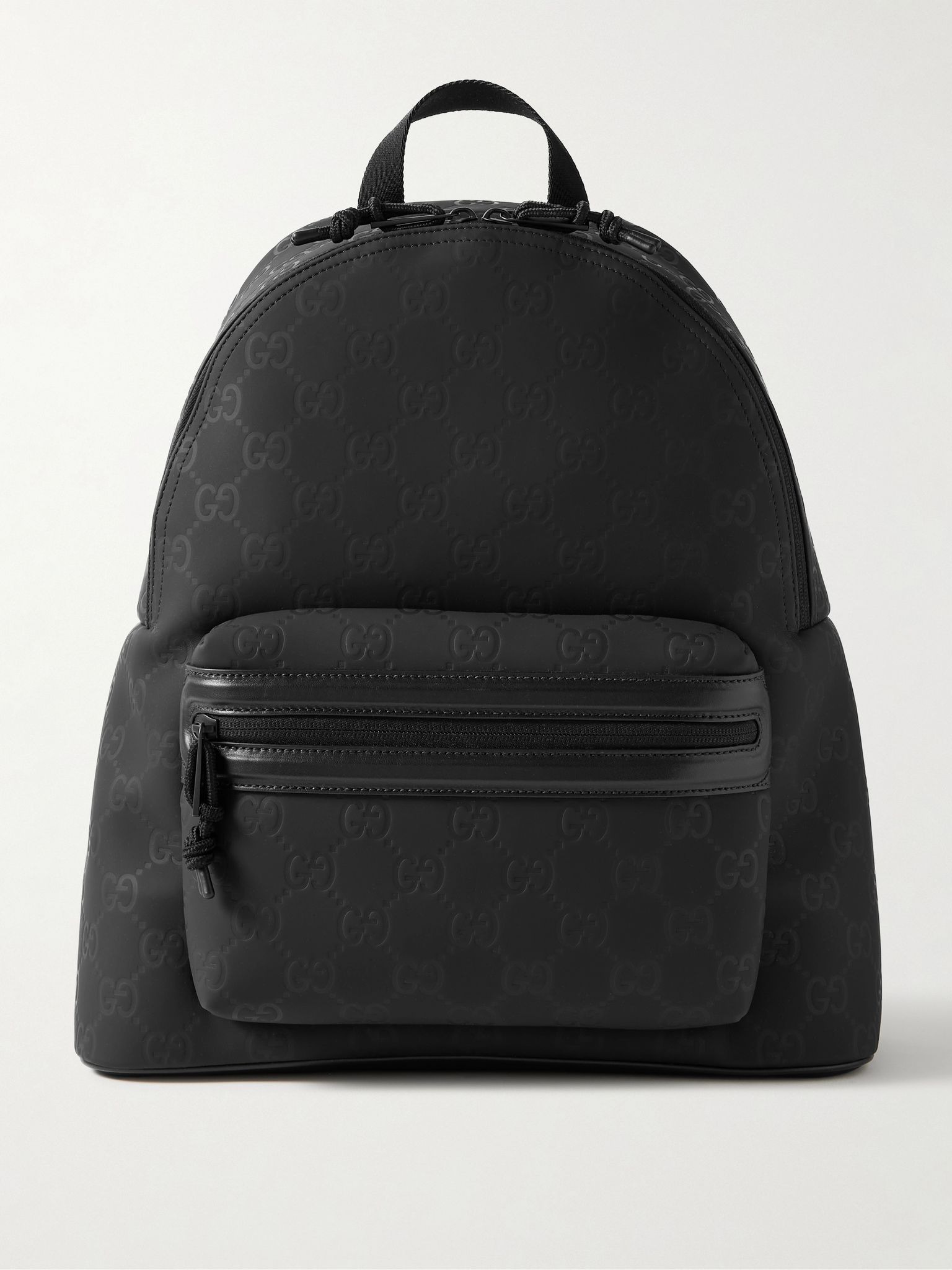 Edge Leather-Trimmed Monogrammed Rubber and Mesh Backpack Black - 1