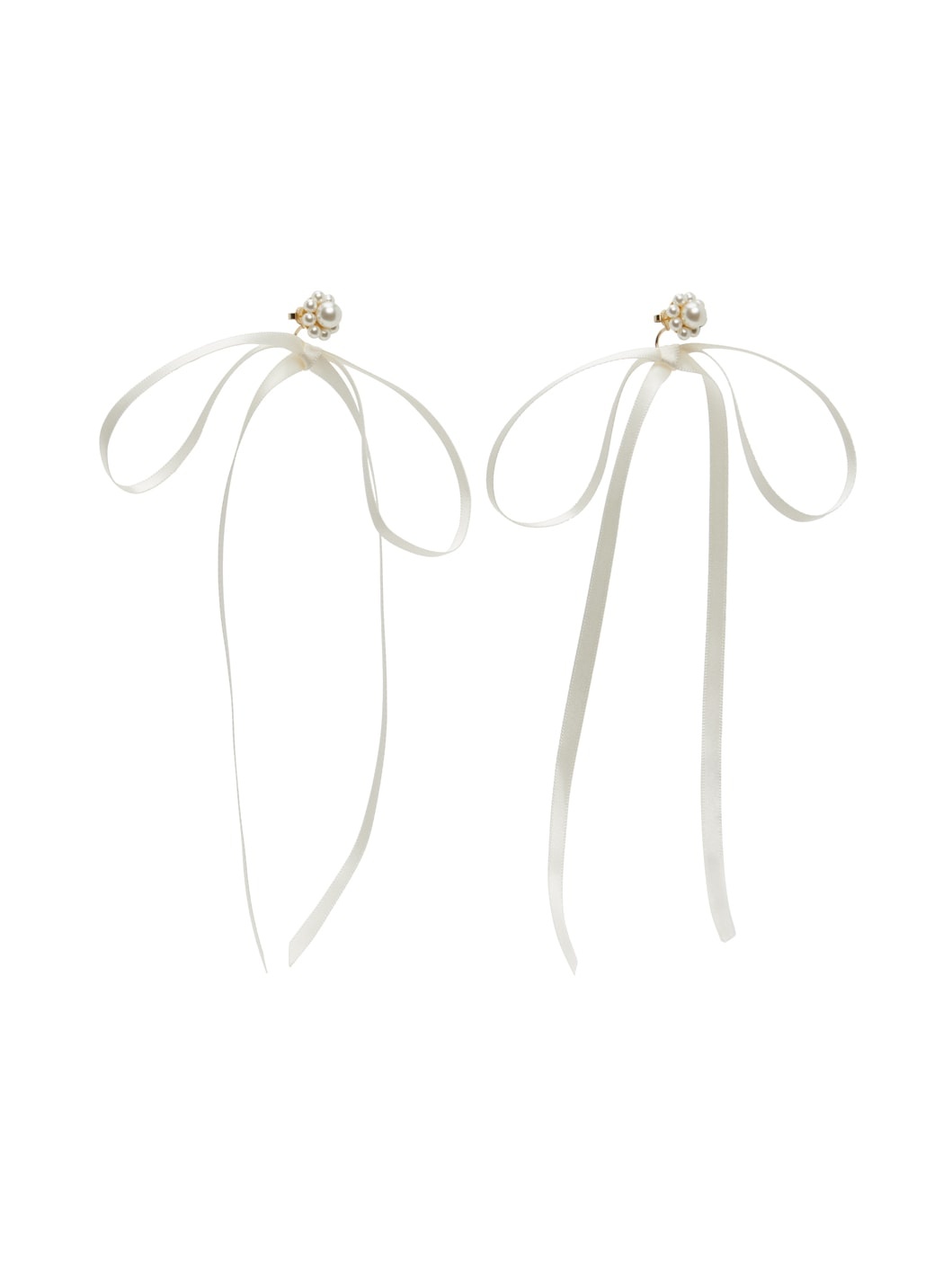 White Bow Ribbon Stud Earrings - 2