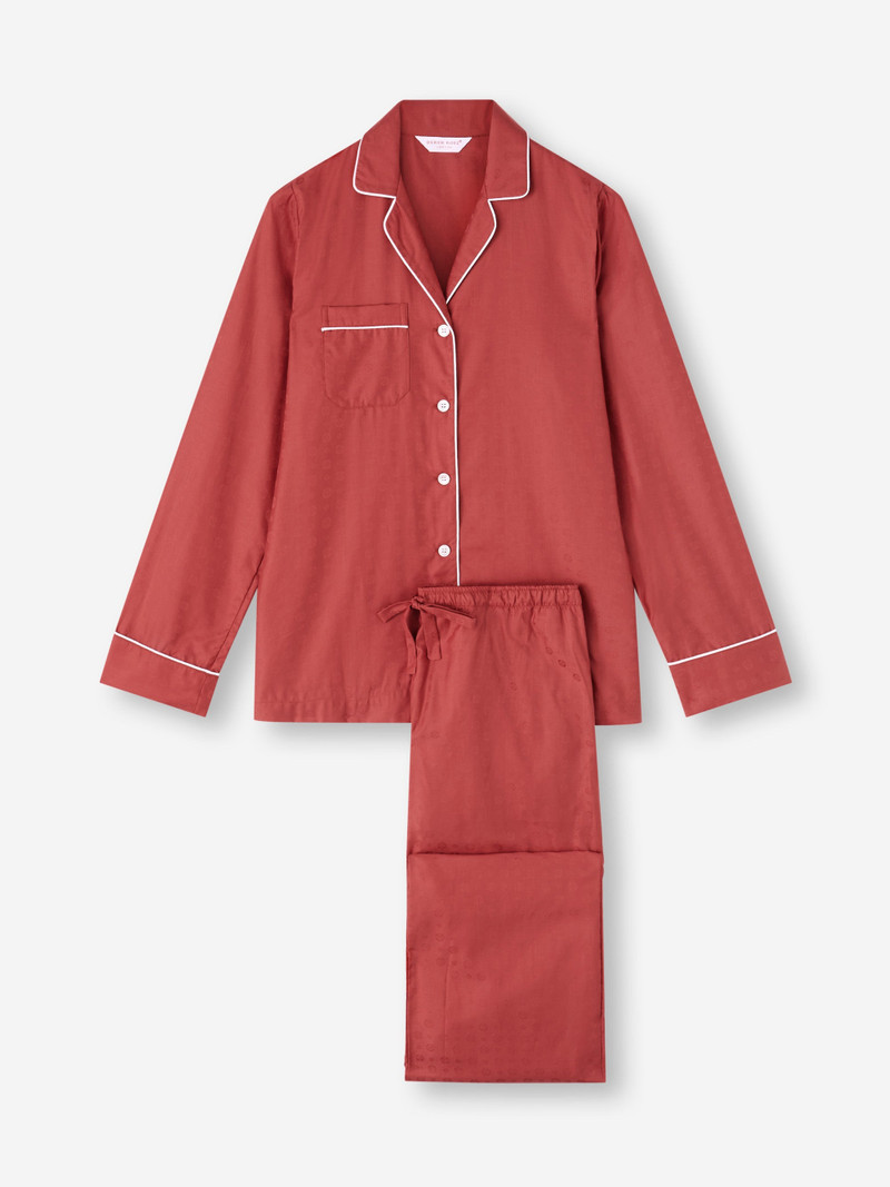 Women's Pajamas Cotton Jacquard Red Rose Motif 5