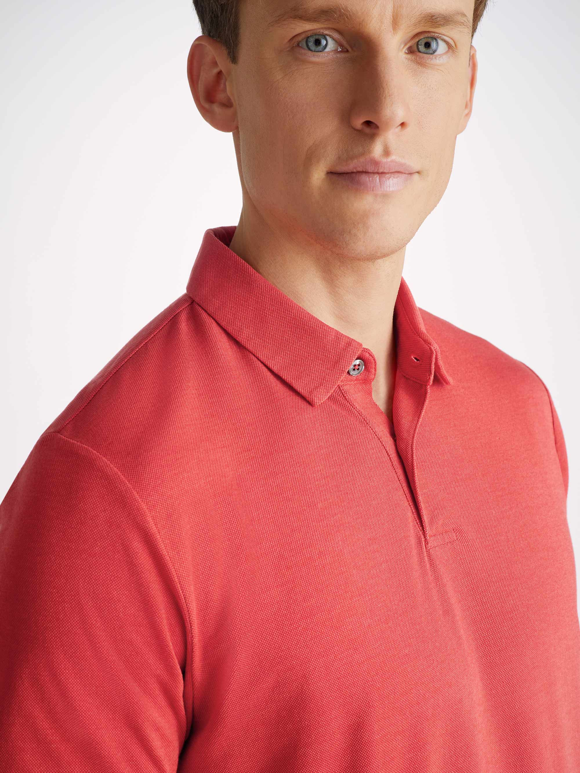 Men's Polo Shirt Ramsay Pique Cotton Tencel Red - 5