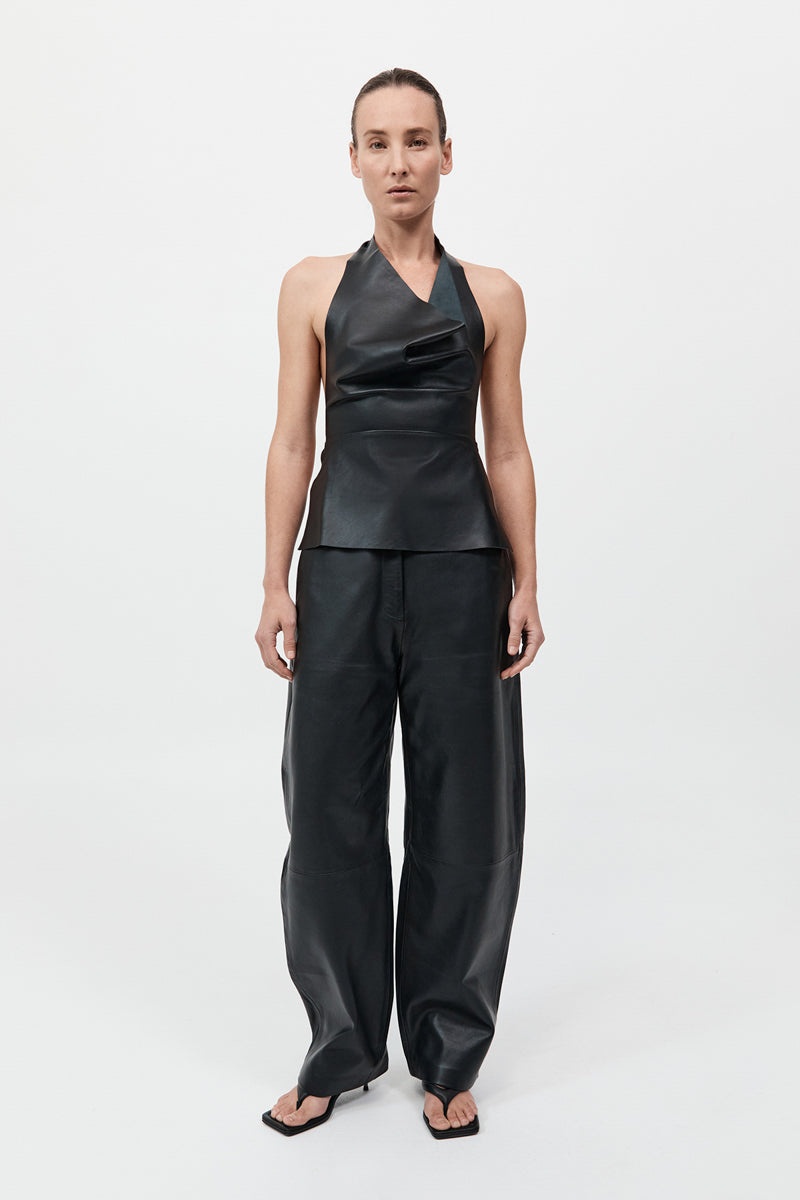 Leather Tie Top - Black - 2
