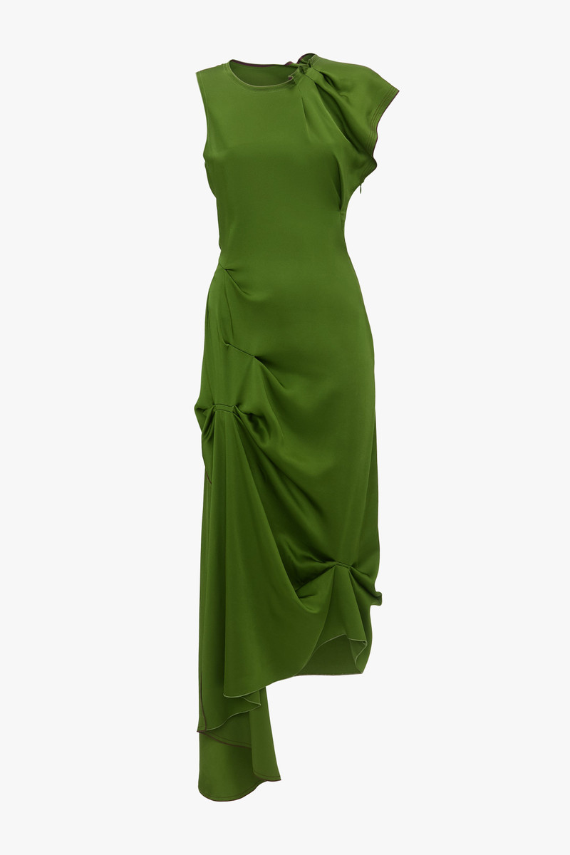 Draped Tuck 세부 Midi 드레스 에 조류 녹색 1
