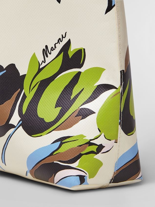 WHITE WINDBLOWN PRINT PVC SHOPPING BAG WITH CALFSKIN HANDLES - 4