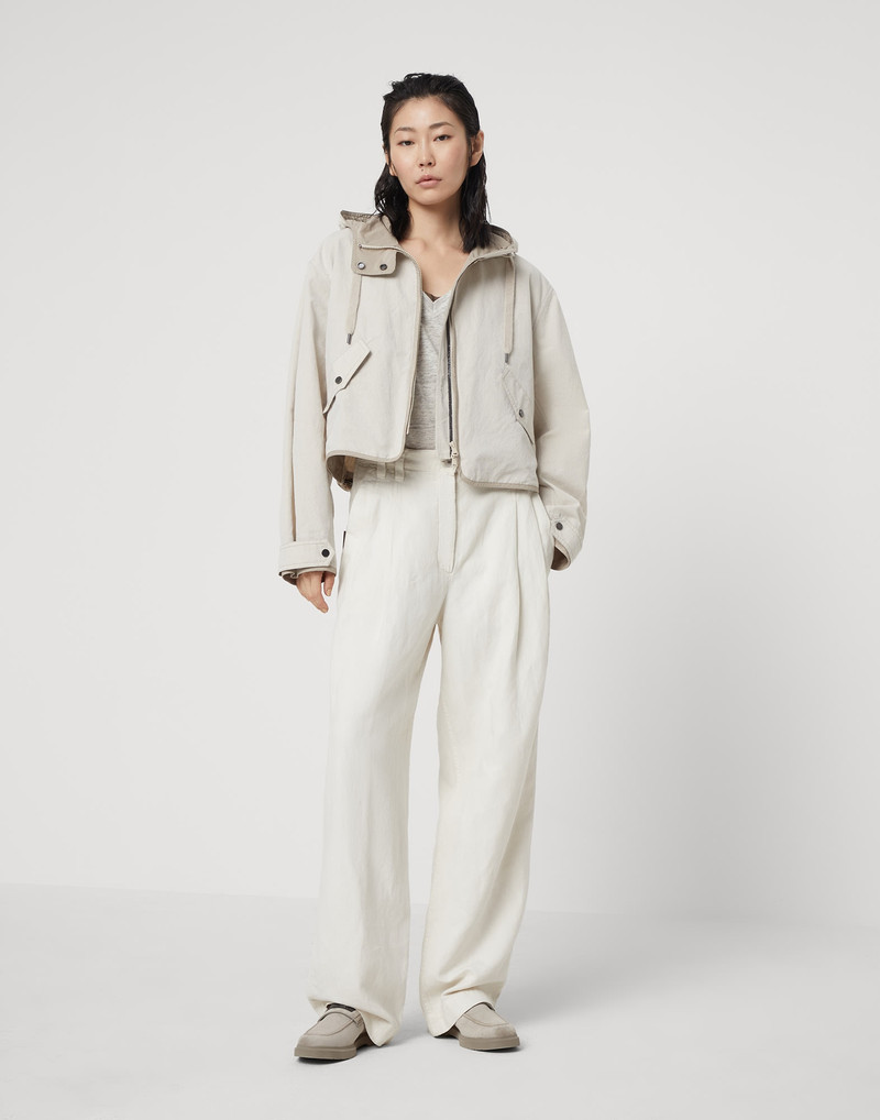Techno cotton canvas hooded outerwear jacket with monili 5