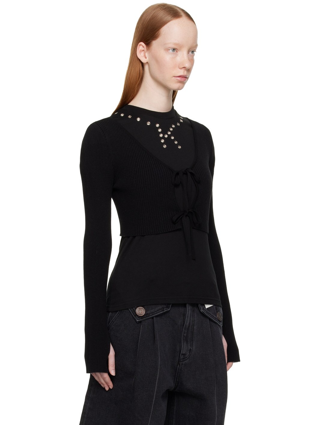 Black Cropped Cardigan - 2