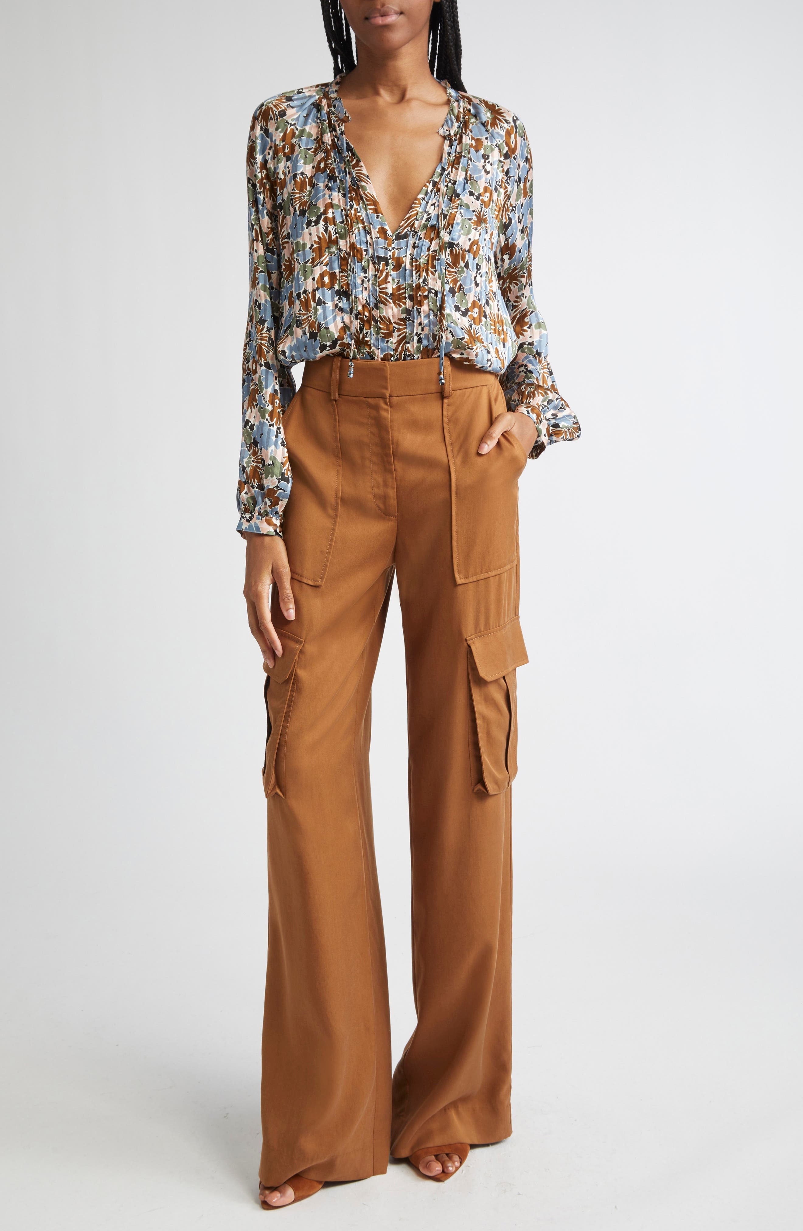 Veronica Beard Linds Pleated Silk Top in Lake Mist Multi at Nordstrom - 2