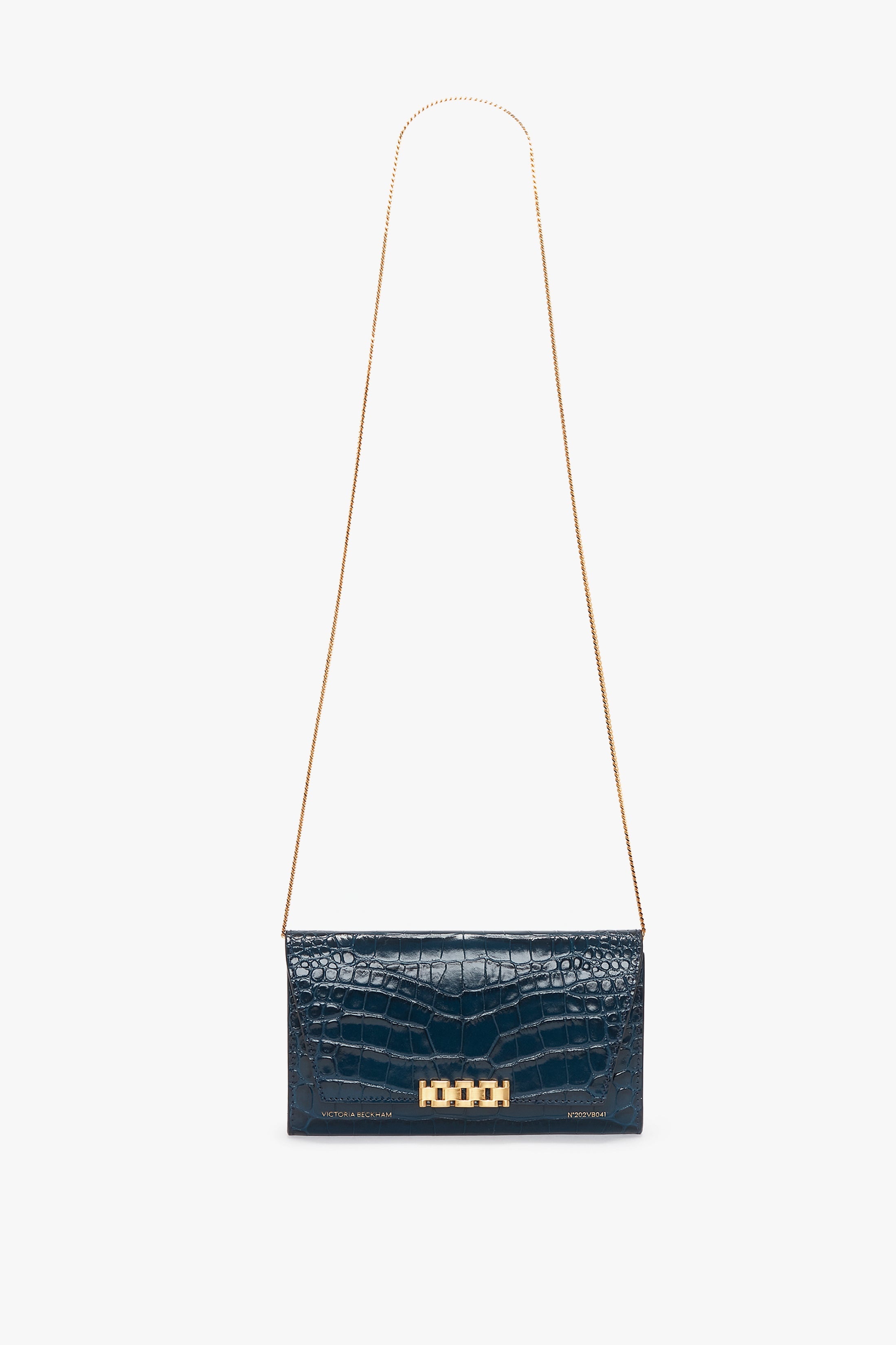 Wallet On Chain In Midnight Croc-Effect Leather - 1