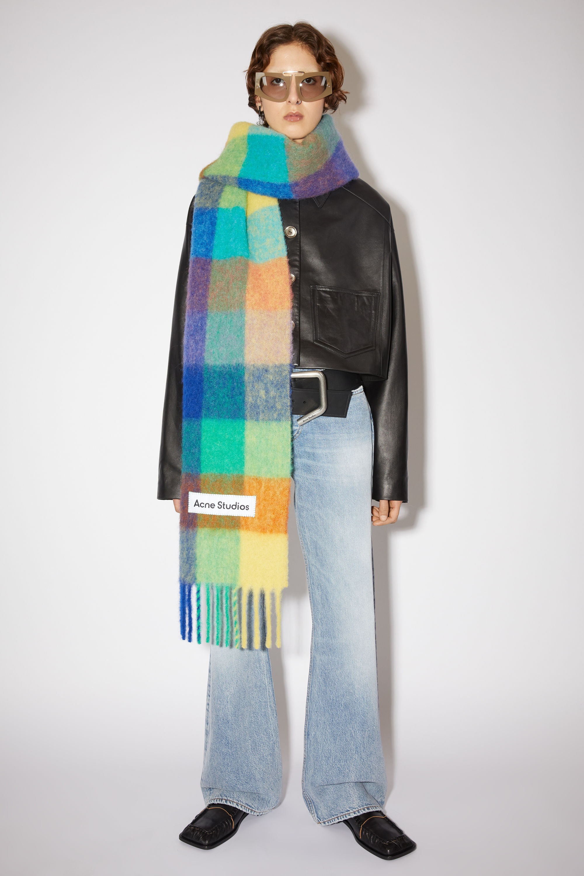Large check scarf - Blue/orange/green - 3