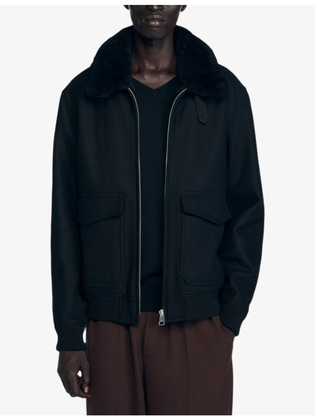 Shearling-Collar Wool-Blend Aviator Jacket - 3