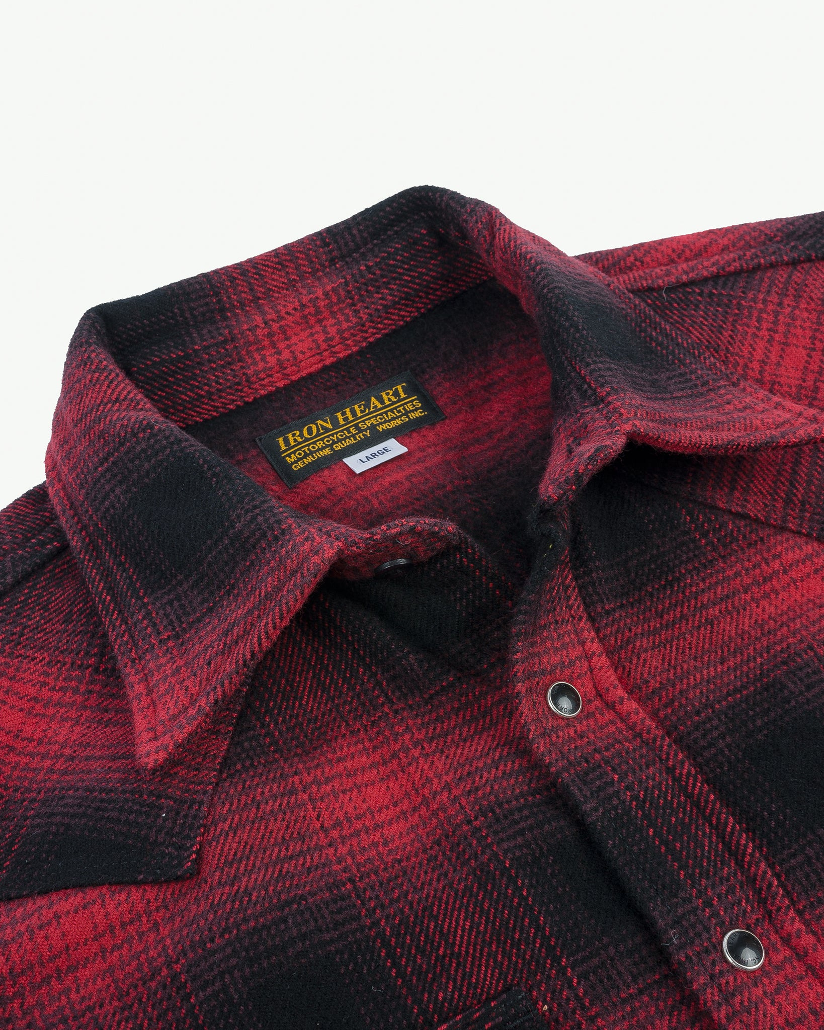 IHSH-264-RED Ultra Heavy Flannel Ombré Check Western Shirt - Red/Black - 14