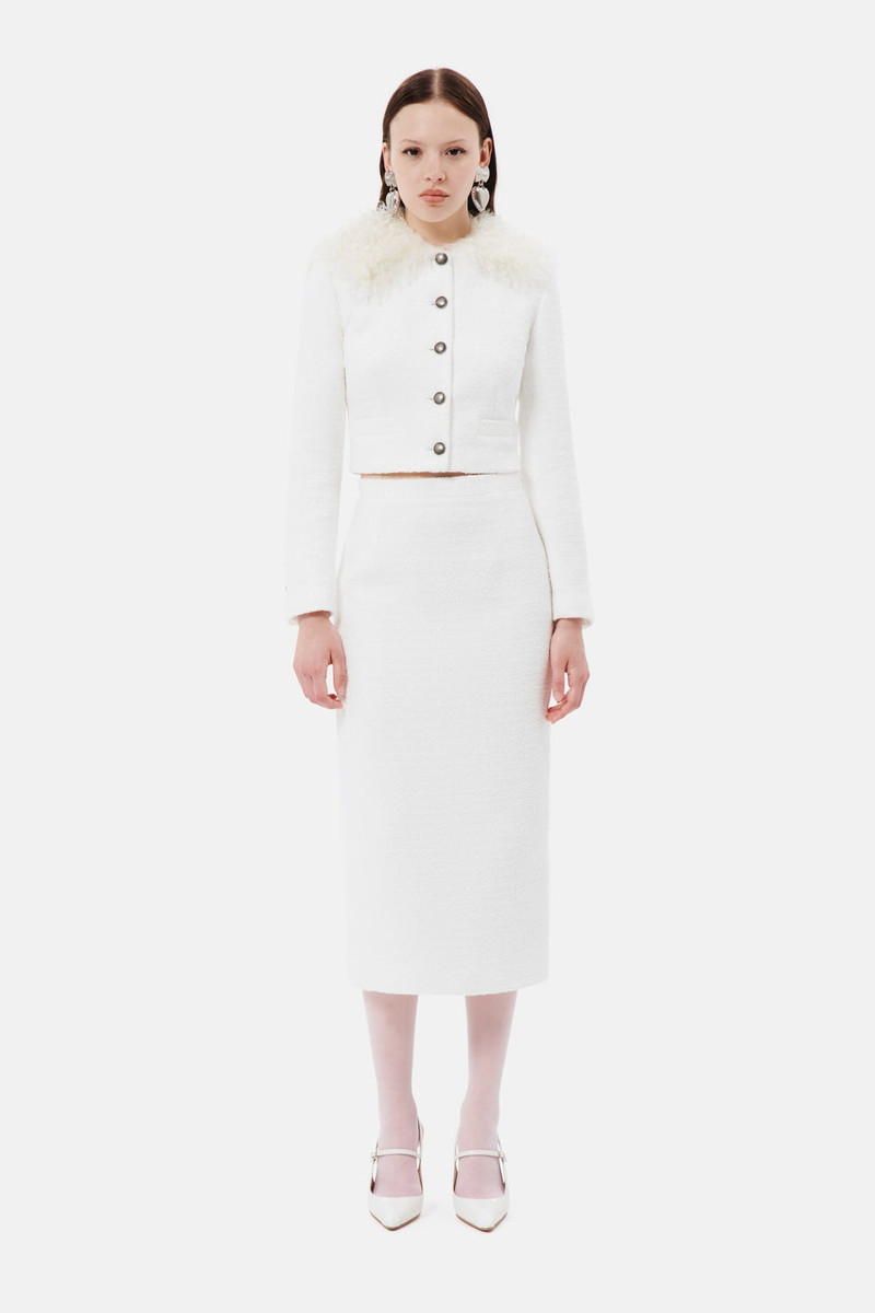 Alessandra Rich CHECKED TWEED BOUCLE CROPPED JACKET W/ WOOL COLLAR outlook