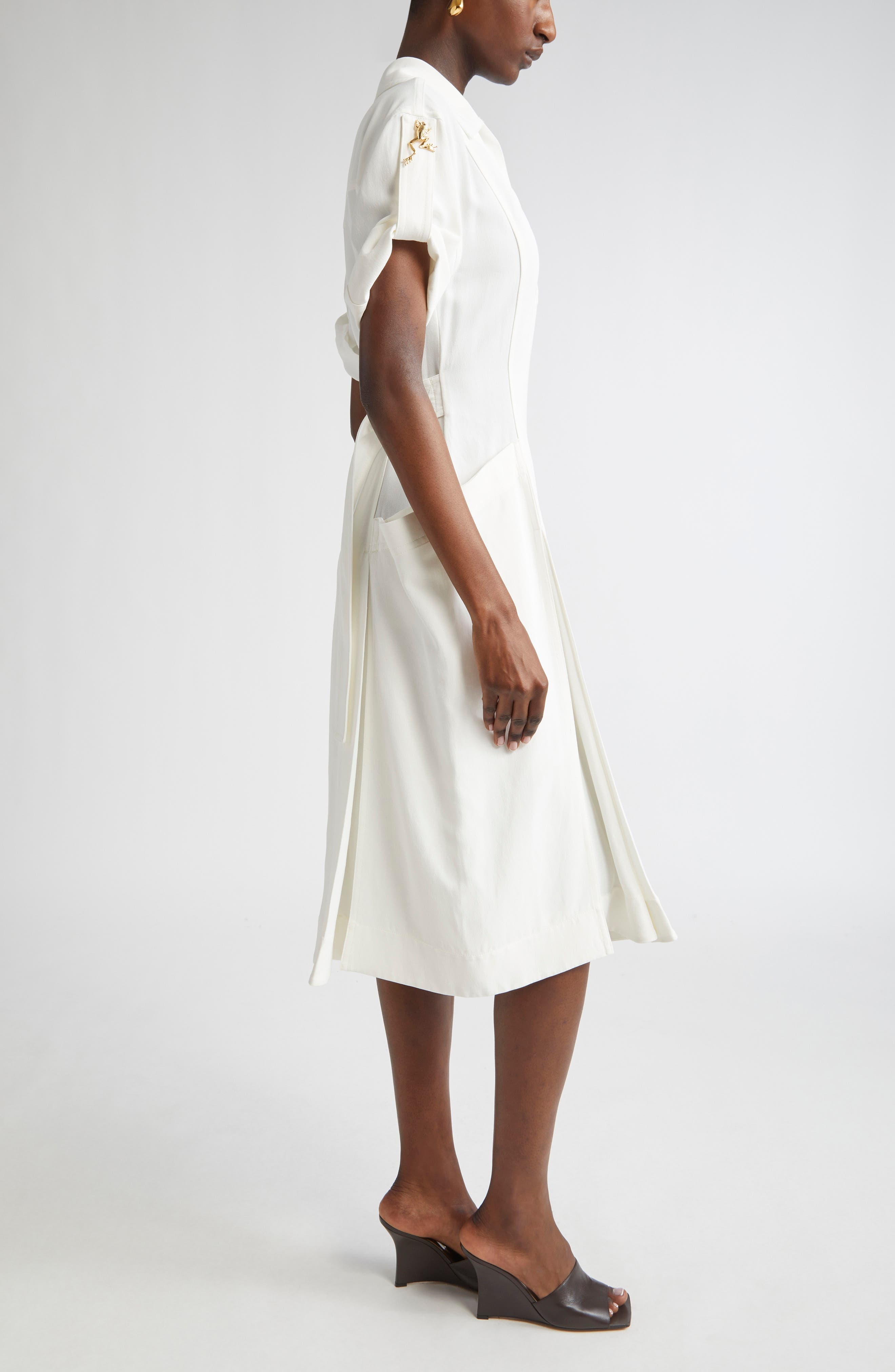 Bottega Veneta Pleated Viscose & Linen Midi Dress in 9071 Chalk at Nordstrom - 3