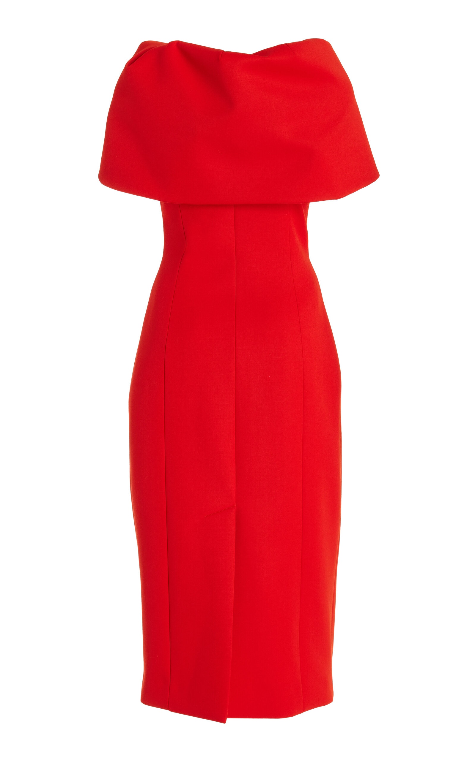 Draped Neck Bonded Wool Tailoring Dress orange - 2