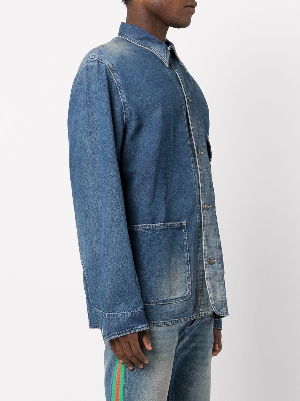 logo-print washed denim jacket - 3