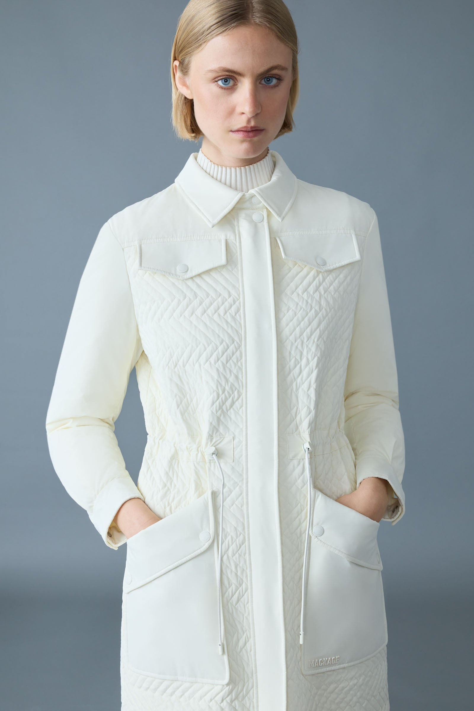 NAOLIN Long Down Coat with Chevron Quilt - 5