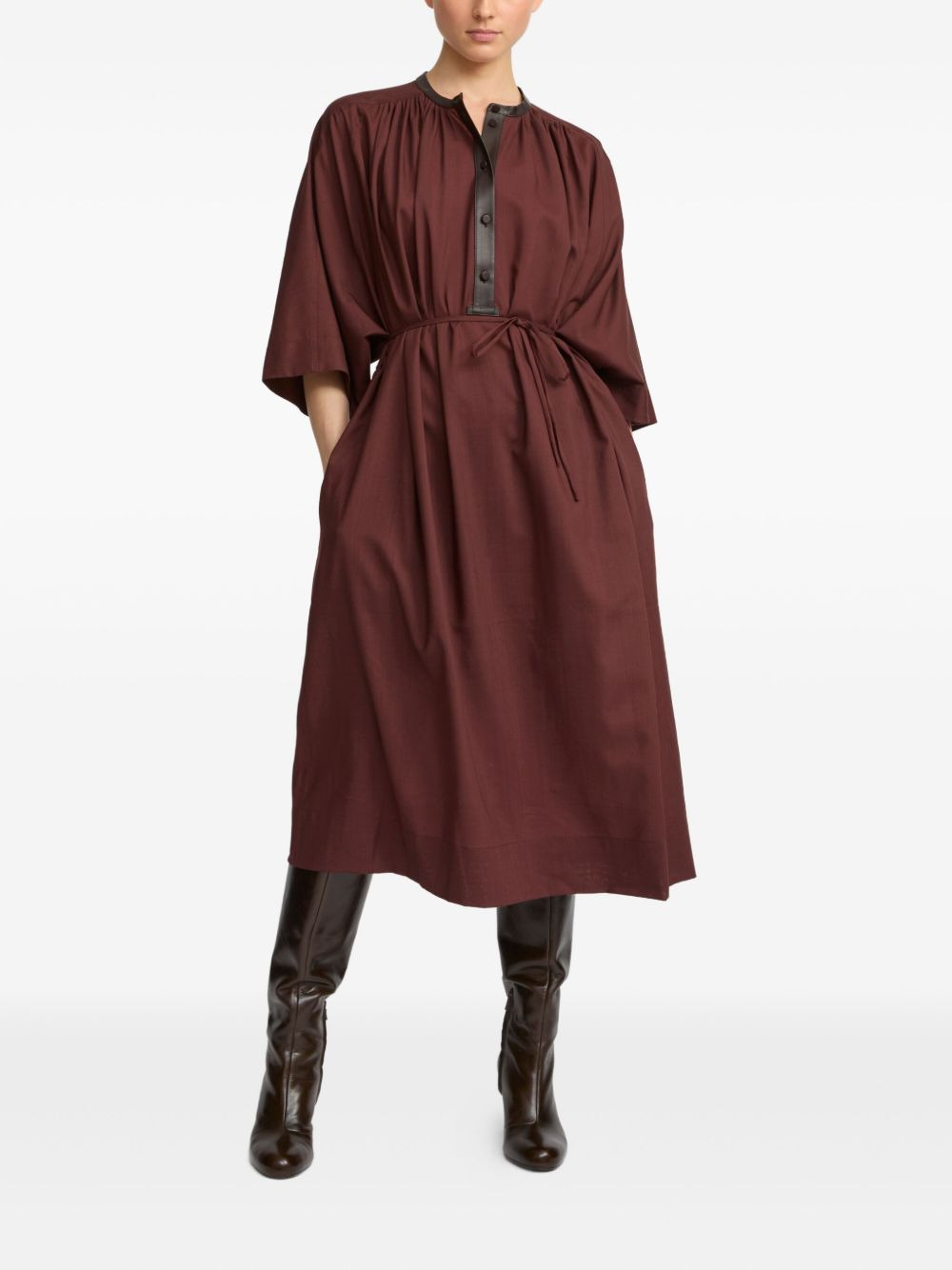 leather-trim belted midi dress - 2