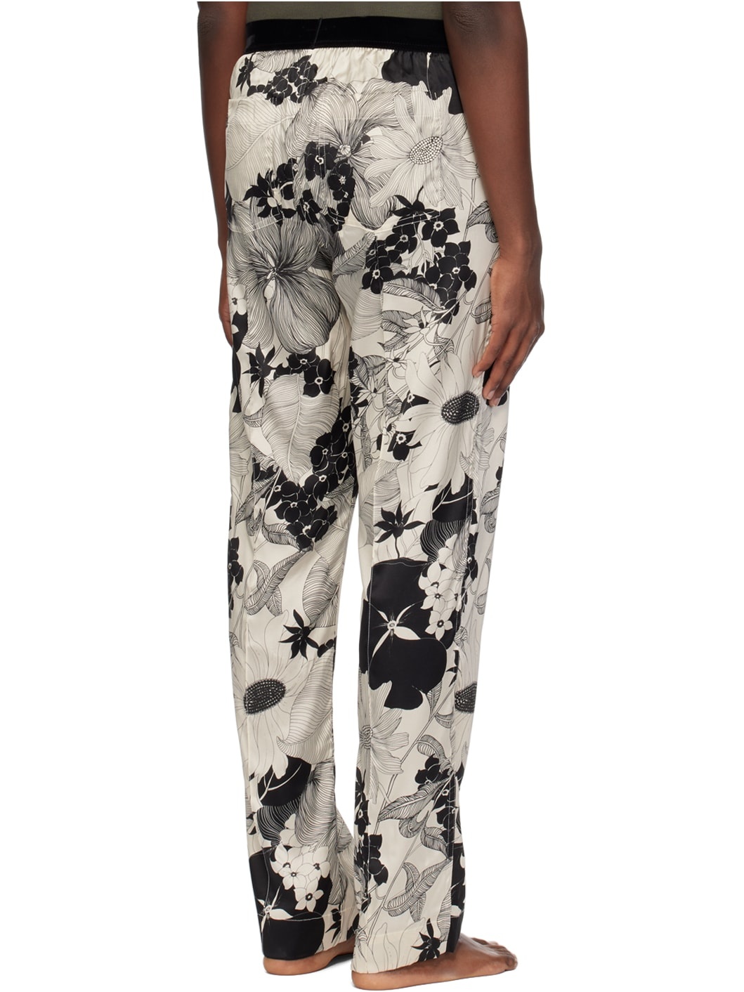 Black & Off-White Floral Pyjama Pants - 3