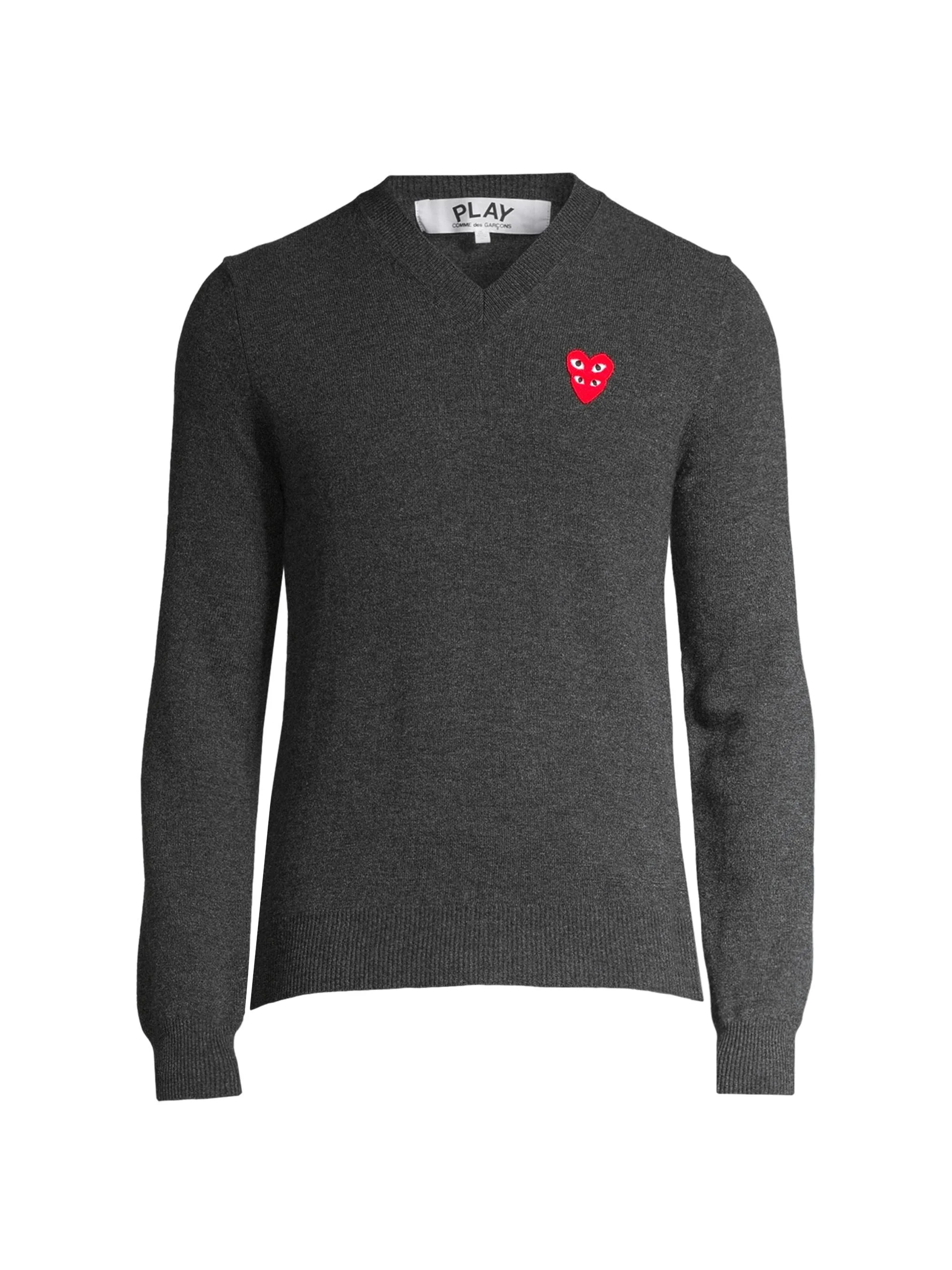 Men Play Double Heart V-Neck Pullover - Grey - 1