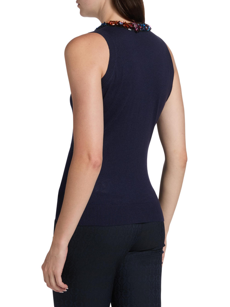 Women's Jeweled Neckline Knit Top - Blue Mare 5