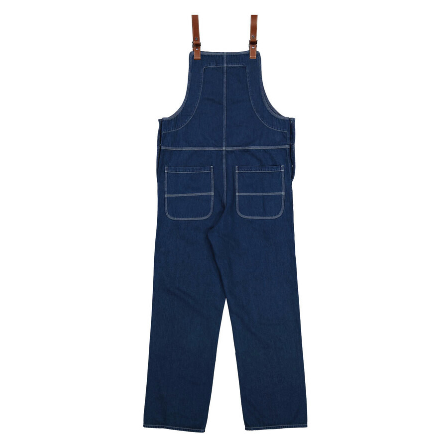 Burberry Dark Canvas Blue Leather-Trim Denim Dungarees - 2