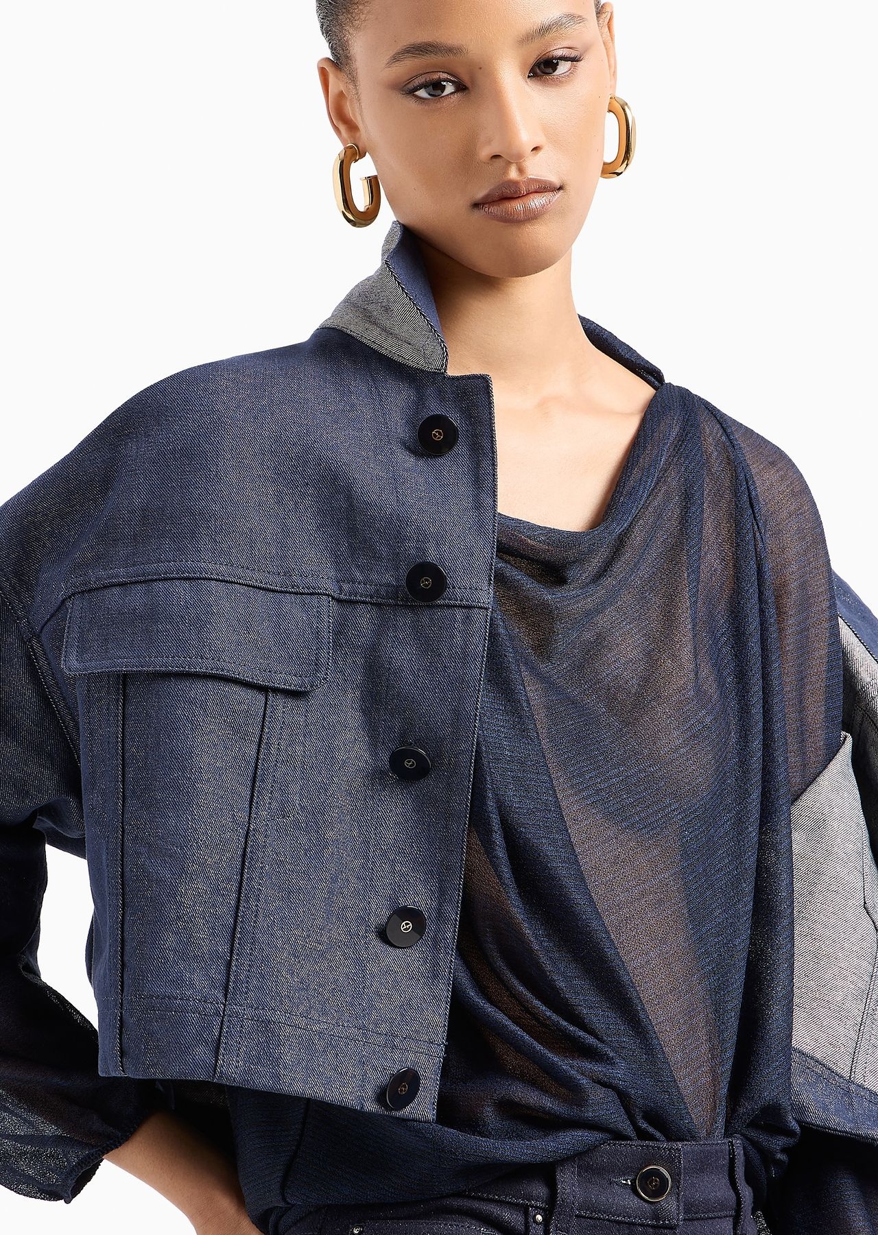 Denim Collection blouson cotton, viscose and lurex denim - 6