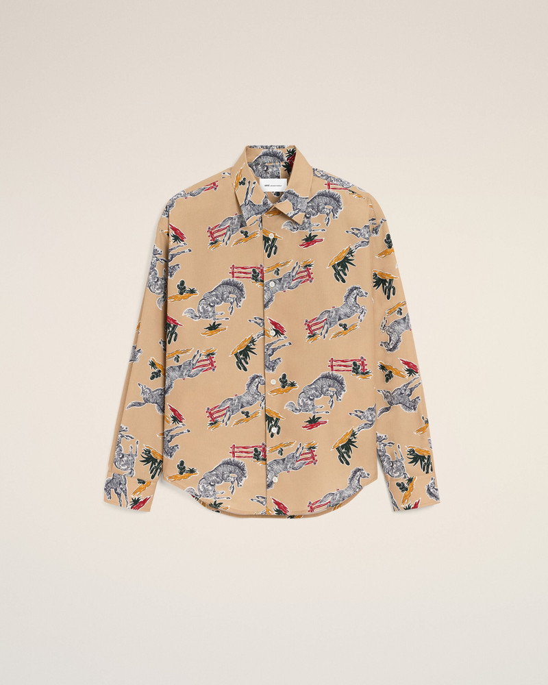 BROWN COTTON HORSE PRINTED BOXY SHIRT 1