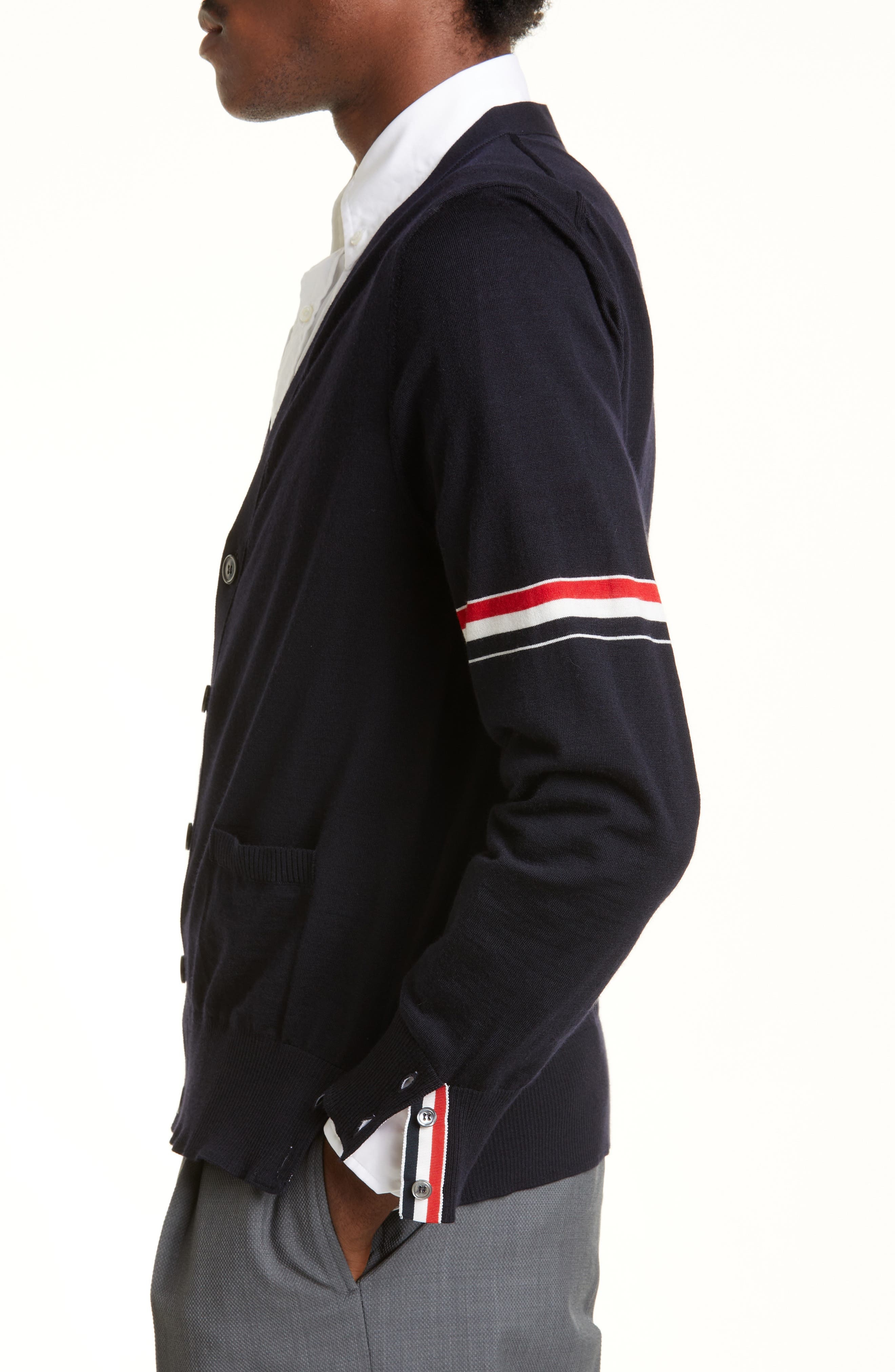 Men's Stripe Armbands Merino Wool Cardigan - 4