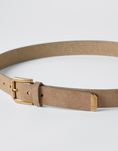 Brunello Cucinelli Reversed leather belt with square buckle and tip outlook