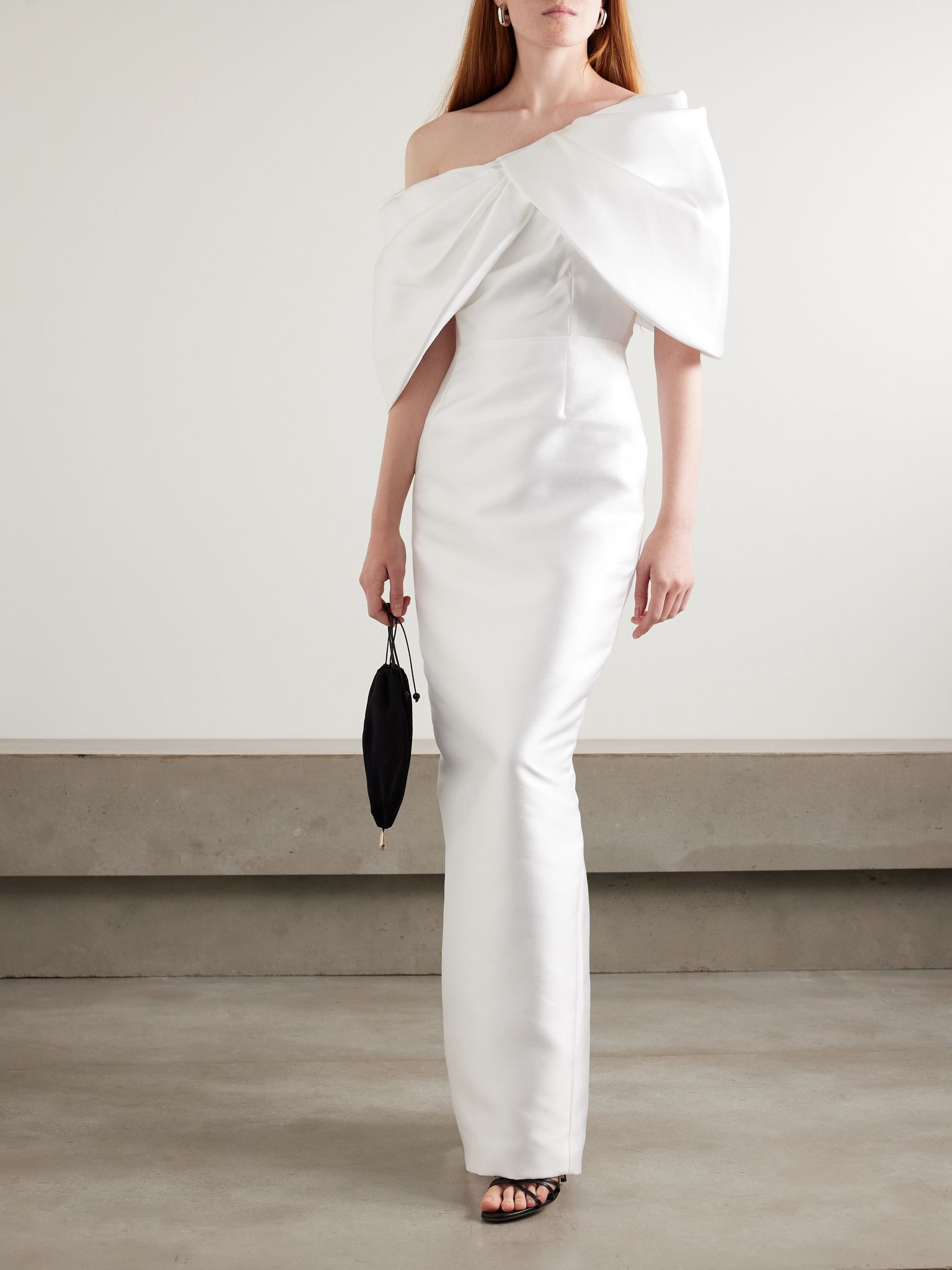 Davina off-the-shoulder draped faille gown Cream - 2