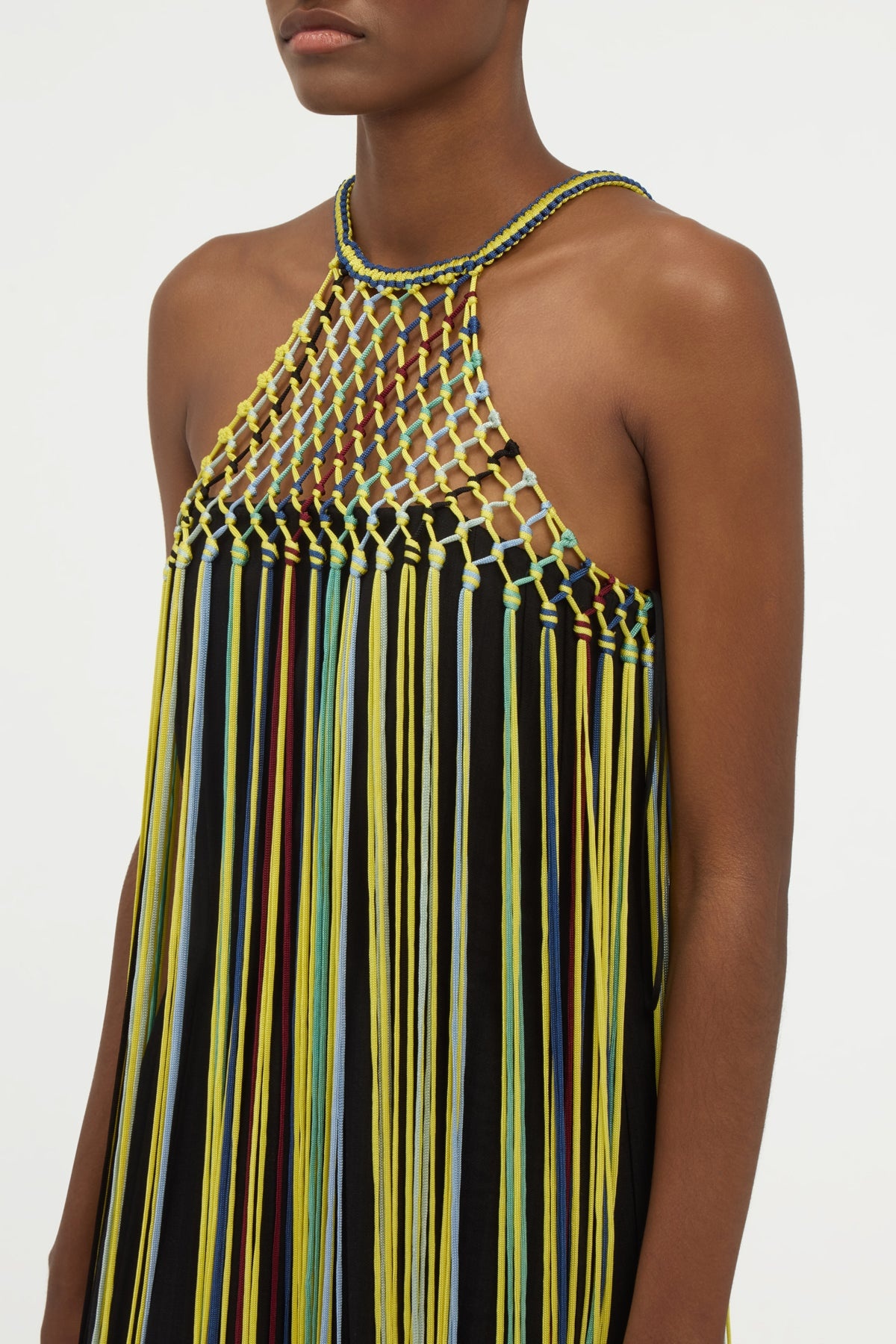Tacia Fringe Maxi Dress in Black Multi Silk - 5