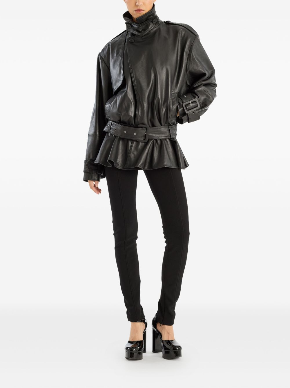 belted ruffle leather jacket - 2