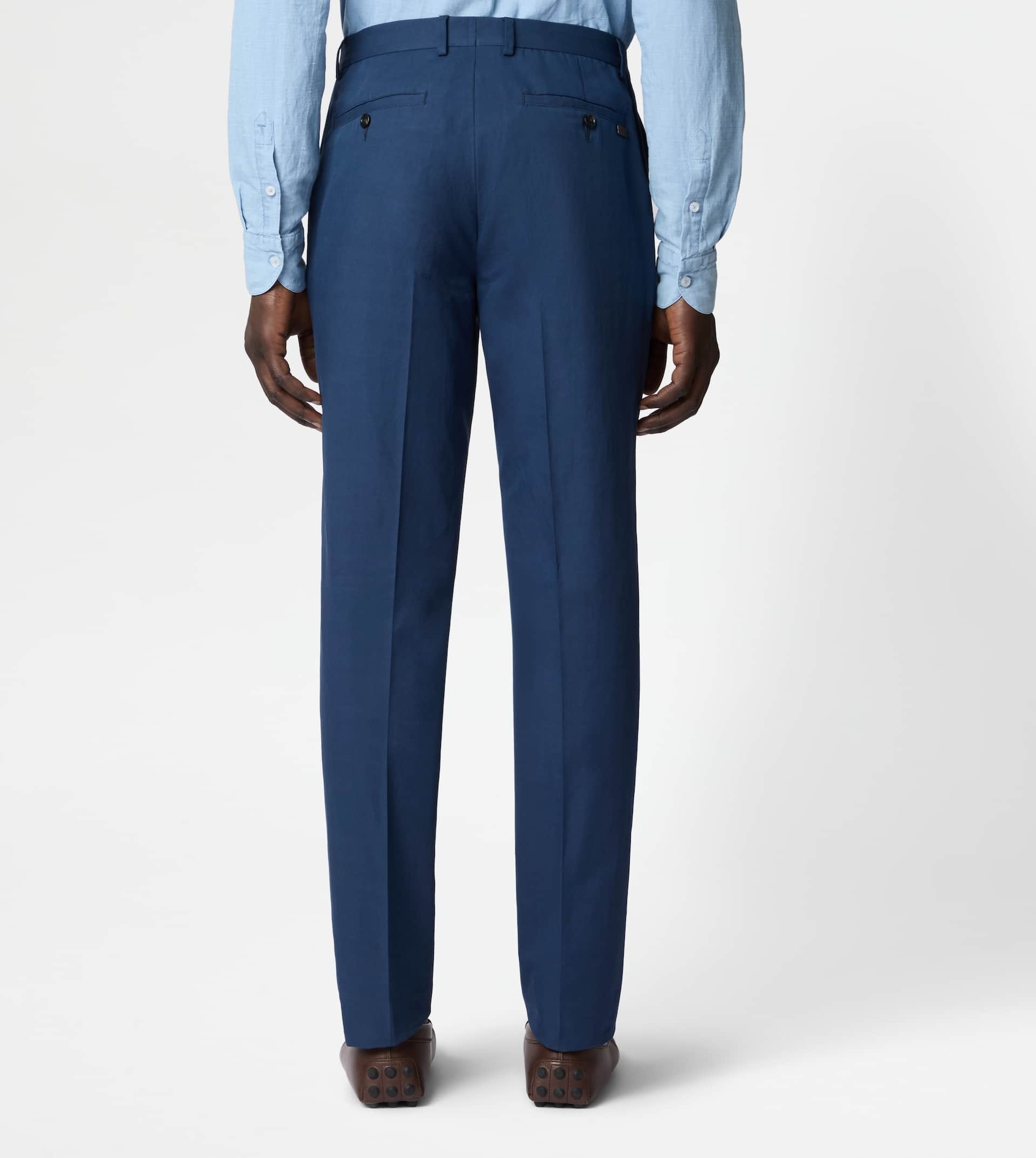 PANTS IN LINEN BLEND TWILL - BLUE - 3