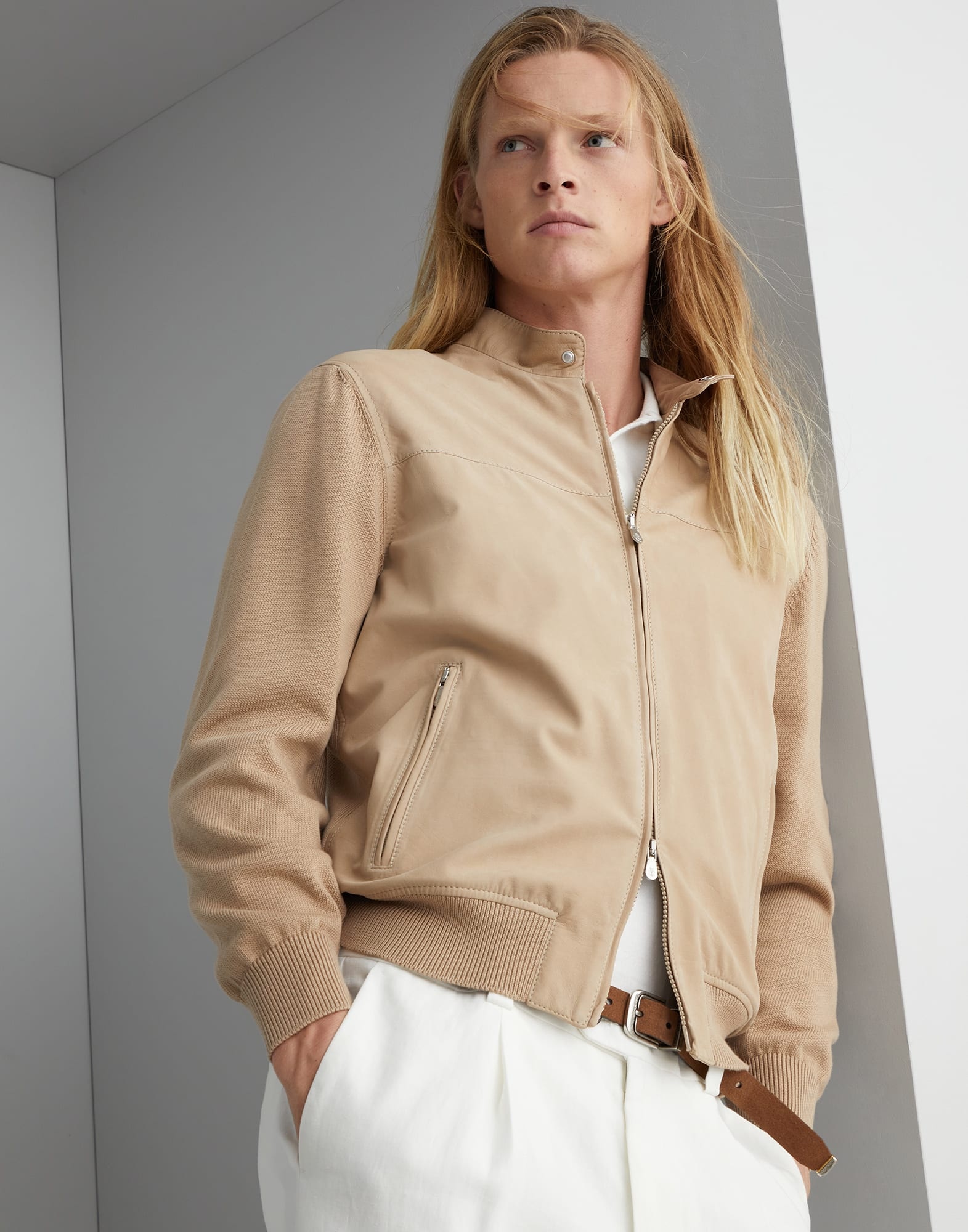 Nubuck and cotton knit pilot jacket - 4